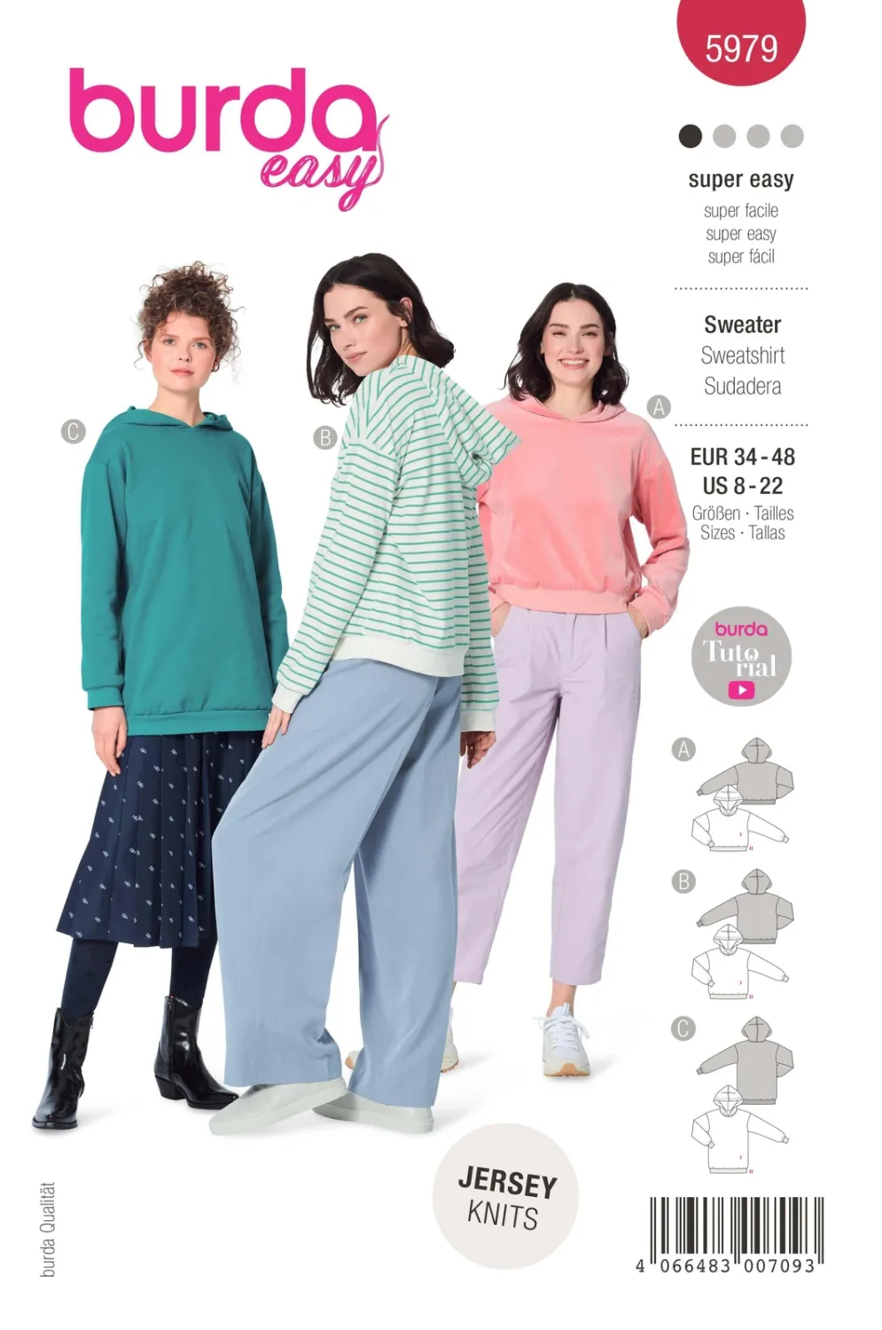 Burda Mönster 5979 - Huvtröja i tre längder