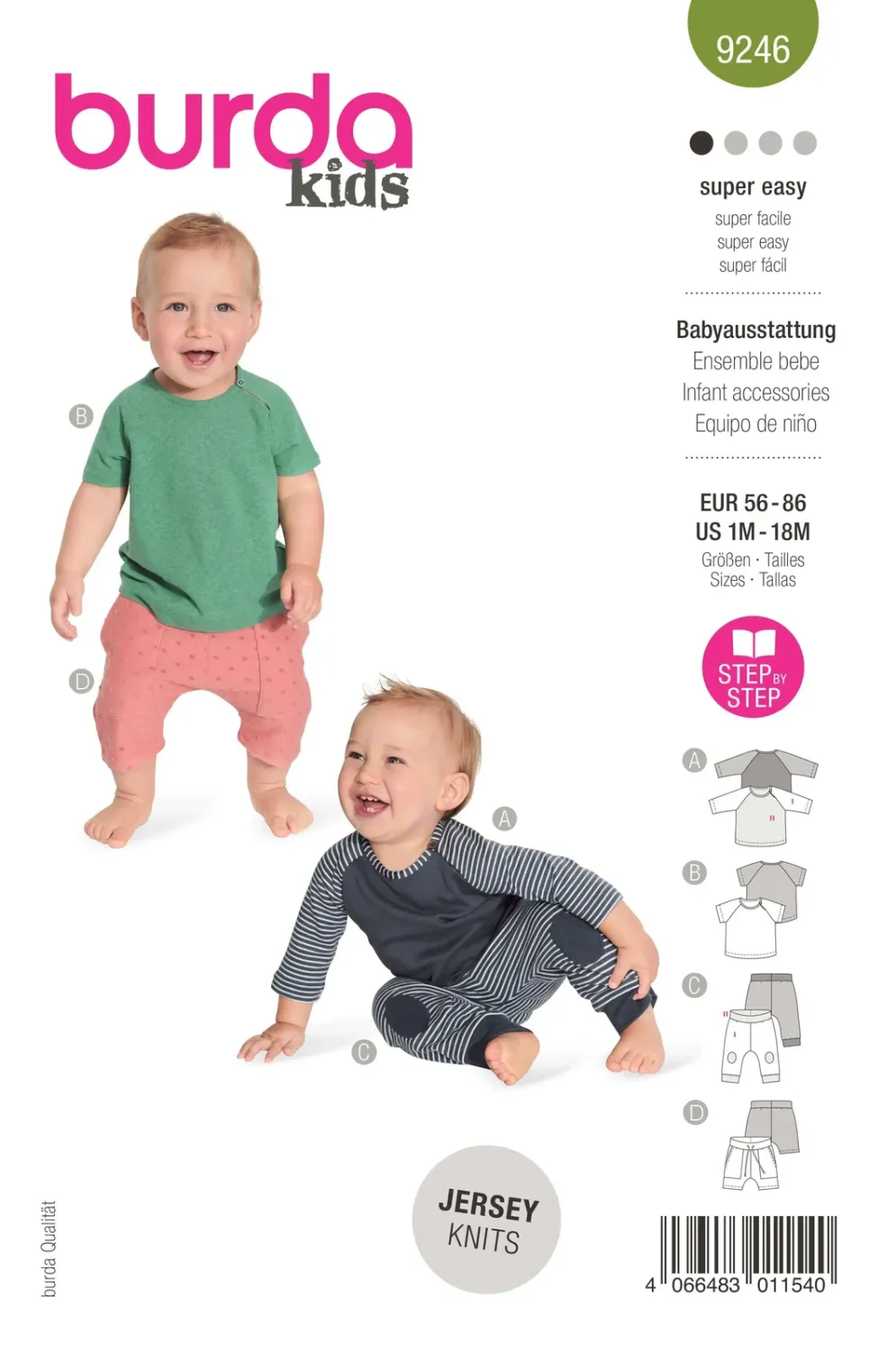 Burda 9246 babykläder, stl 56-86