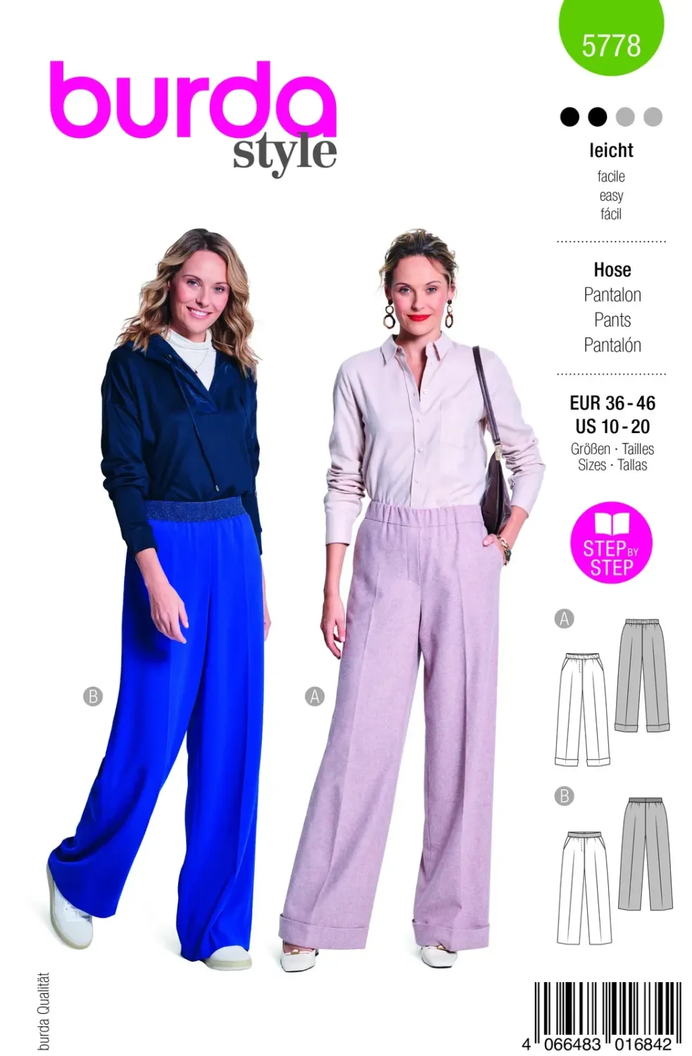 Burda 5778 - Marlenebyxor med resårmidja dam (36-46)