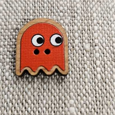 Träknapp 2 hål Pacman Spöke Orange