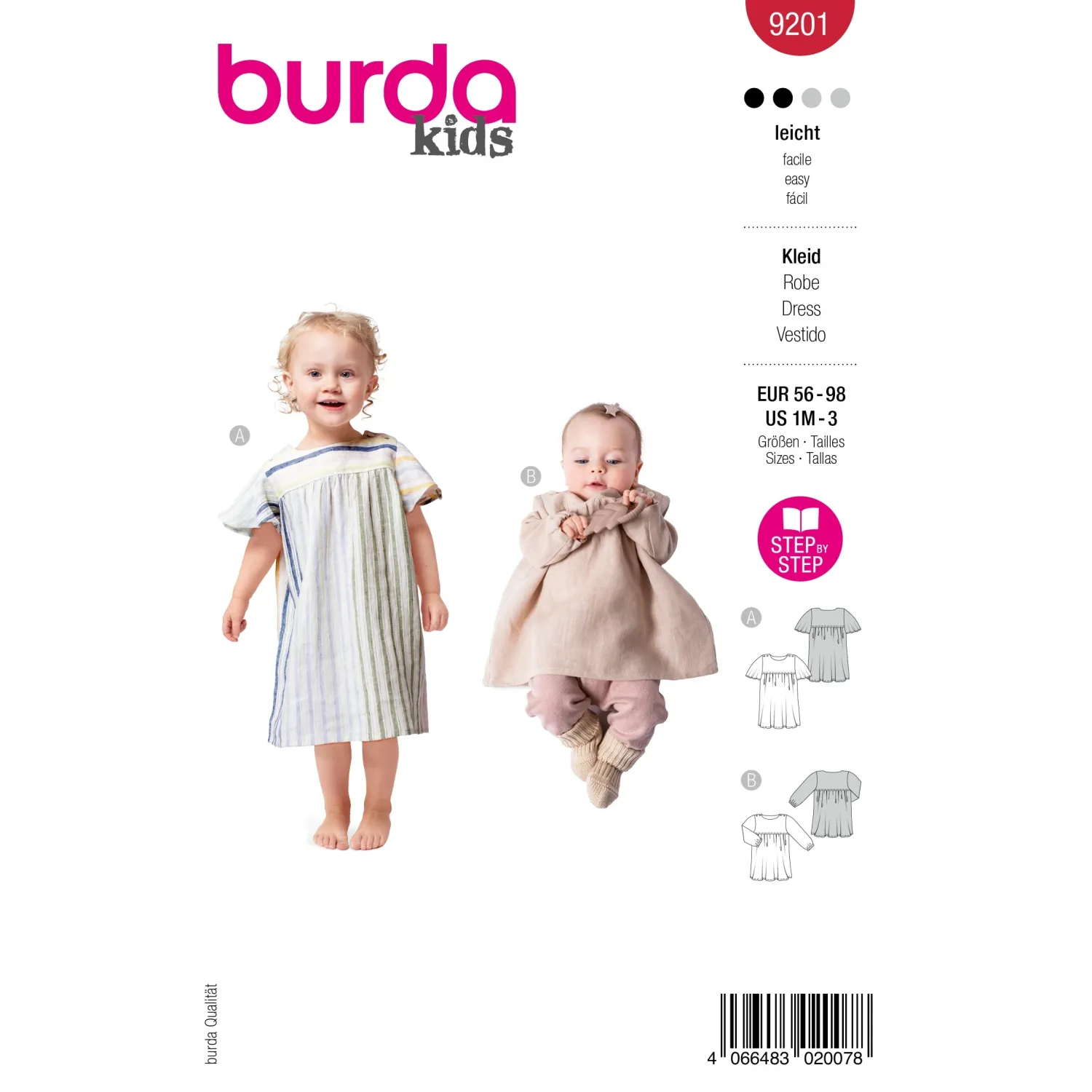 Burda 9201 babyklänning, stl 56-98