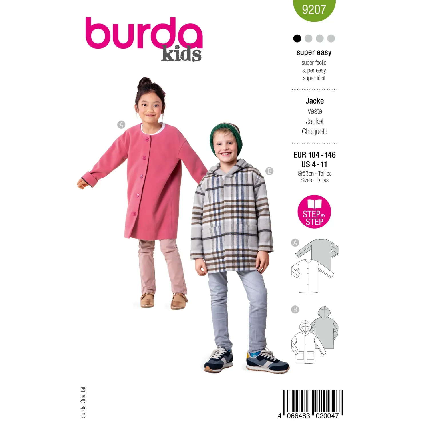 Burda 9207 barnkappor, stl 104-146