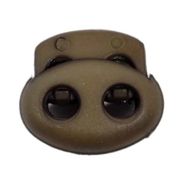 Snörstopp dubbel 4 mm i plast - olivgrön