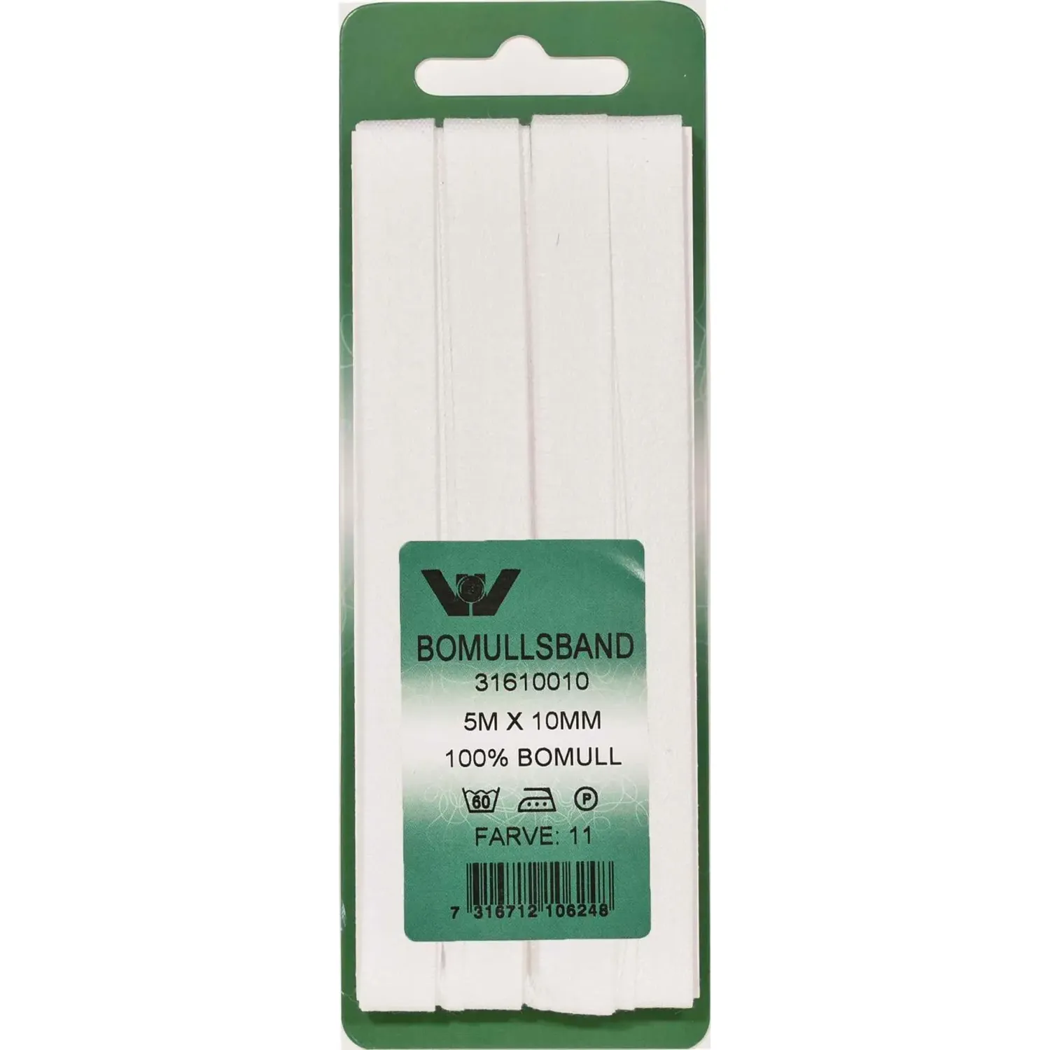 Bomullsband 10 mm 5 m Vit