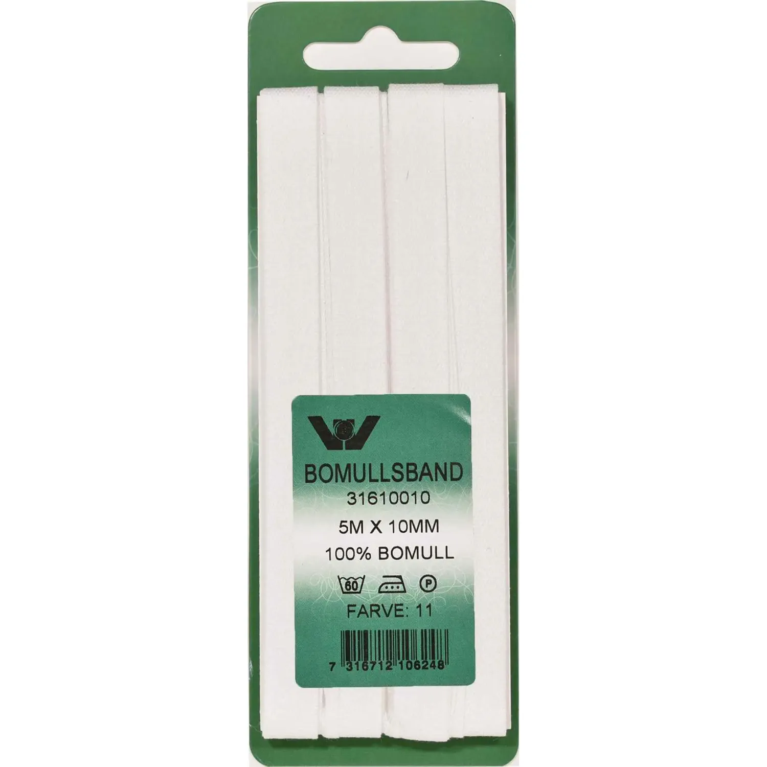 Bomullsband 10 mm 5m Vit