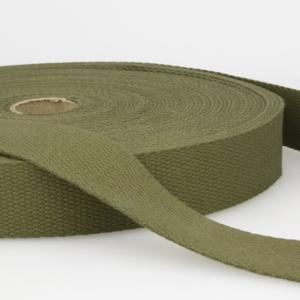 Stabilt väskband i bomull, armégrön 25 mm
