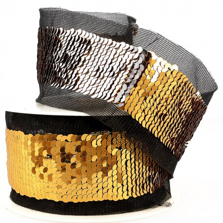 Band med vändbara paljetter 40 mm - Guld / silver