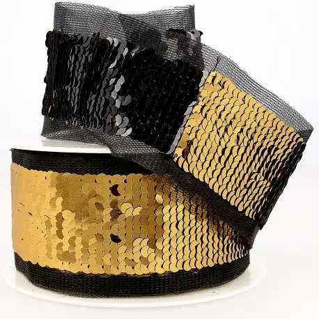 Band med vändbara paljetter 40 mm - Guld / svart