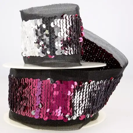 Band med vändbara paljetter 40 mm - Fuschia / silver