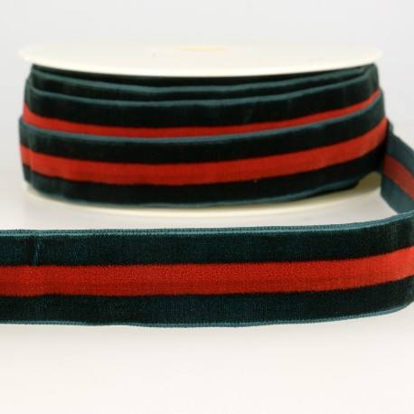 Mönstrat sammetsband 25 mm - Grön och röd