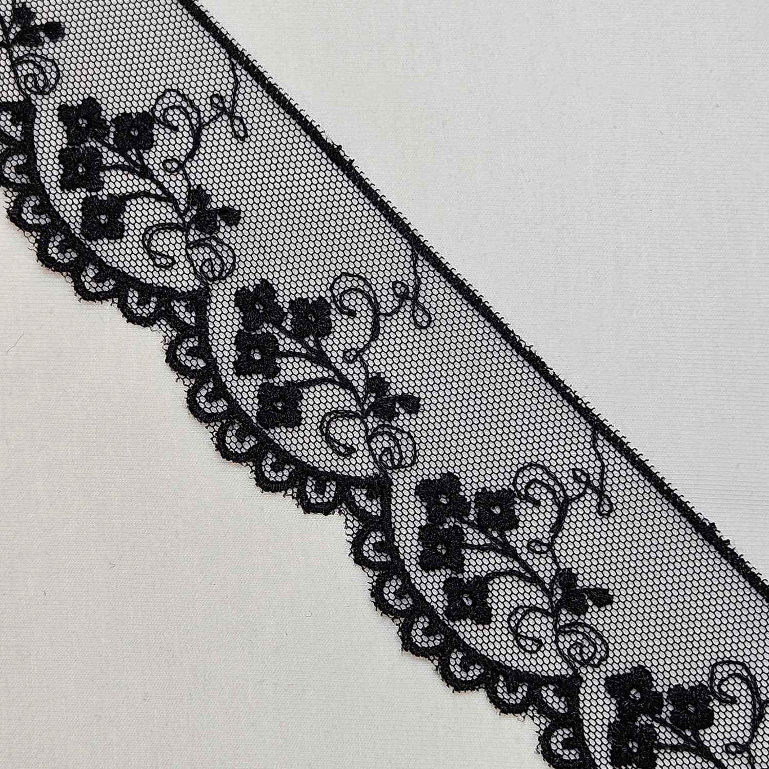 Broderad spets 50 mm - Svart