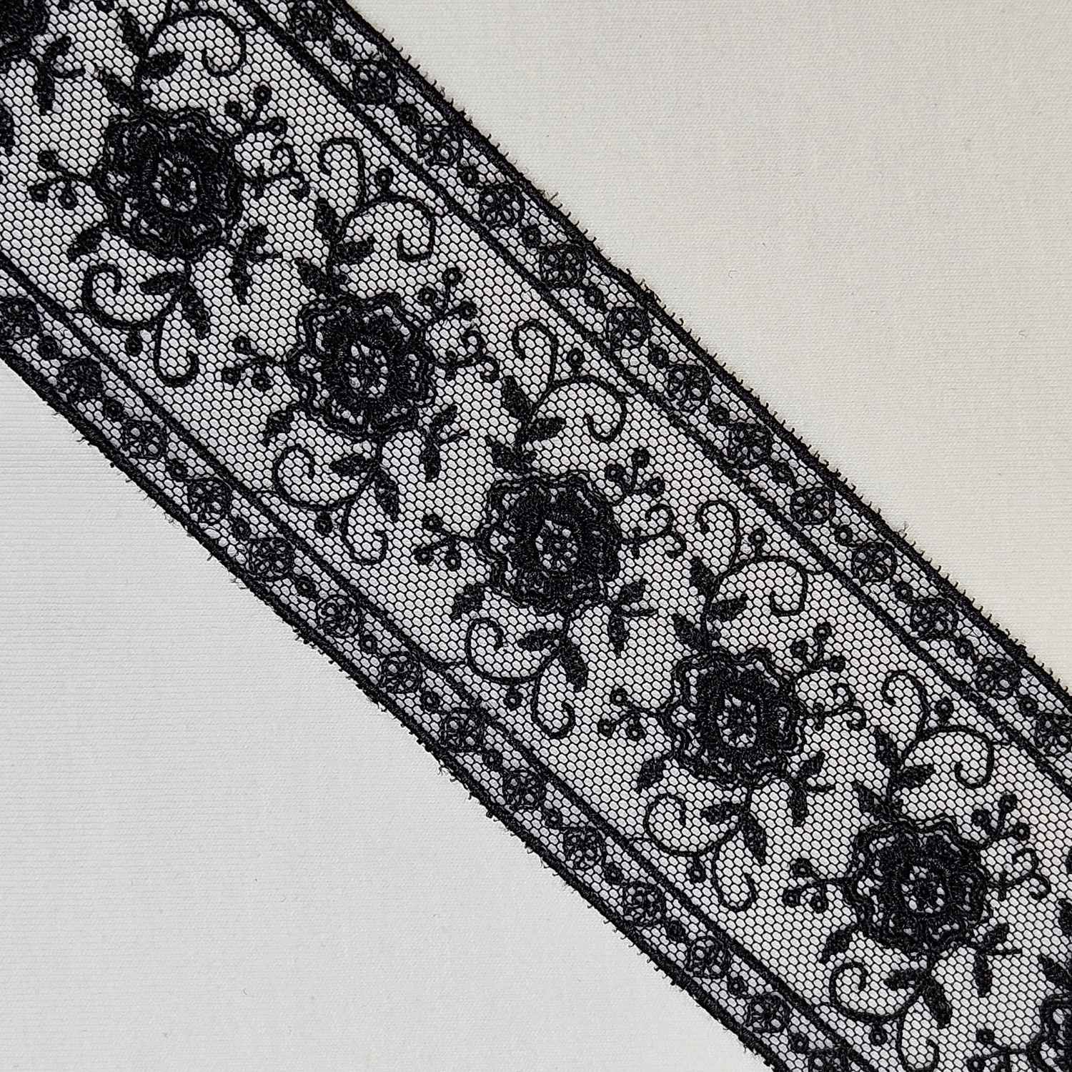 Broderad spets 50 mm - Svart