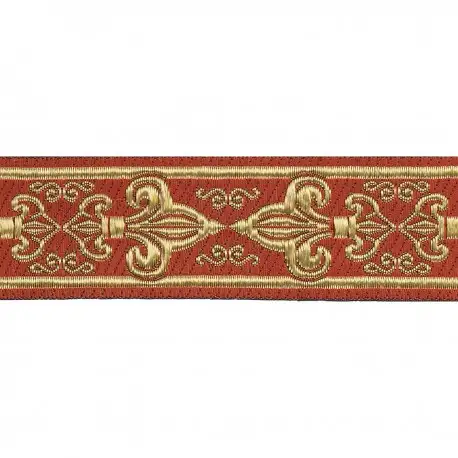 Jacquardband franska liljor - Röd/guld