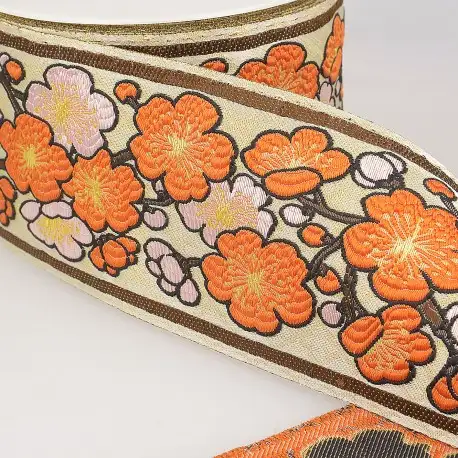 Blommigt jacquardband - Orange