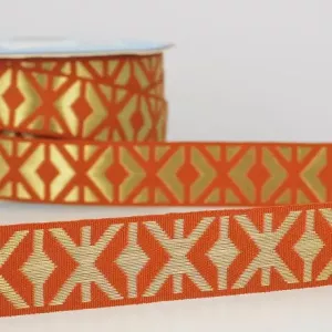 2m Jacquardband - Orange/guld