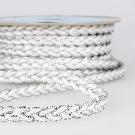 Flätat band 12mm - Vit/Silver