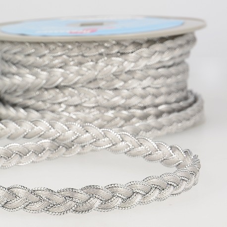 Flätat band 12mm - Grå/Silver