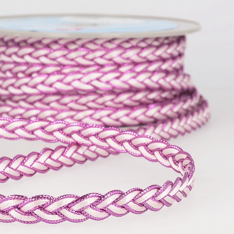 Flätat band 12mm - Rosa/Vit