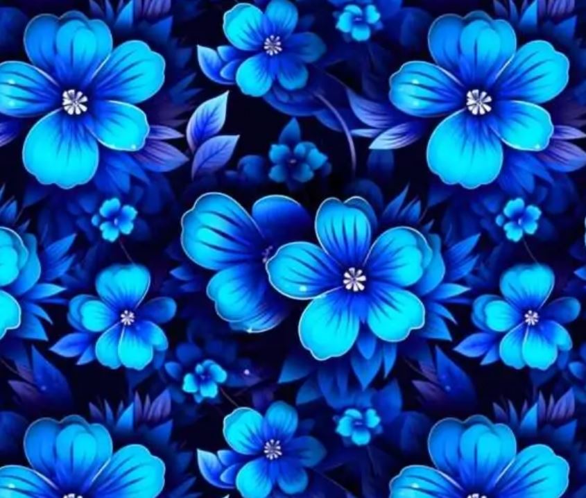 Trikå glödande blå blommor, GOTS ekologisk bomull