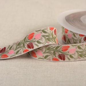 3m Dekorationsband 24 mm Blommor - Beige