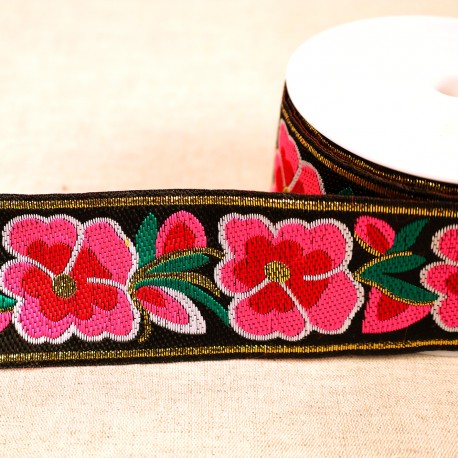 Jacquard Band Blommigt Svart