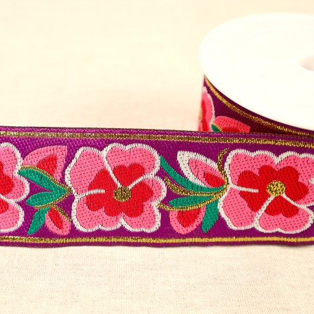 Jacquard Band Blommigt - Violett