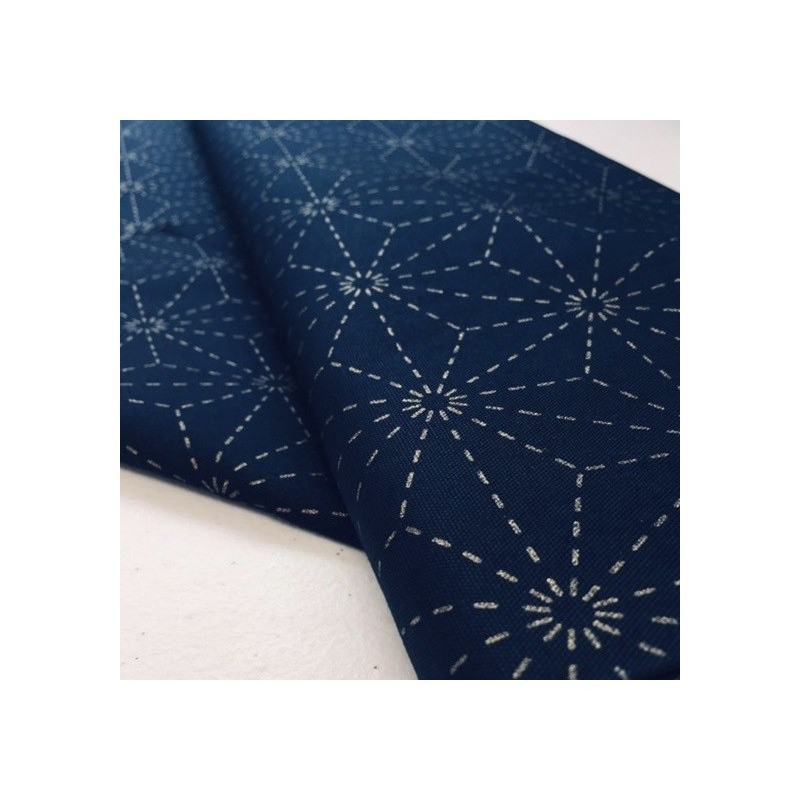 Sashikotyg Stencil – Asanoha, marinblå
