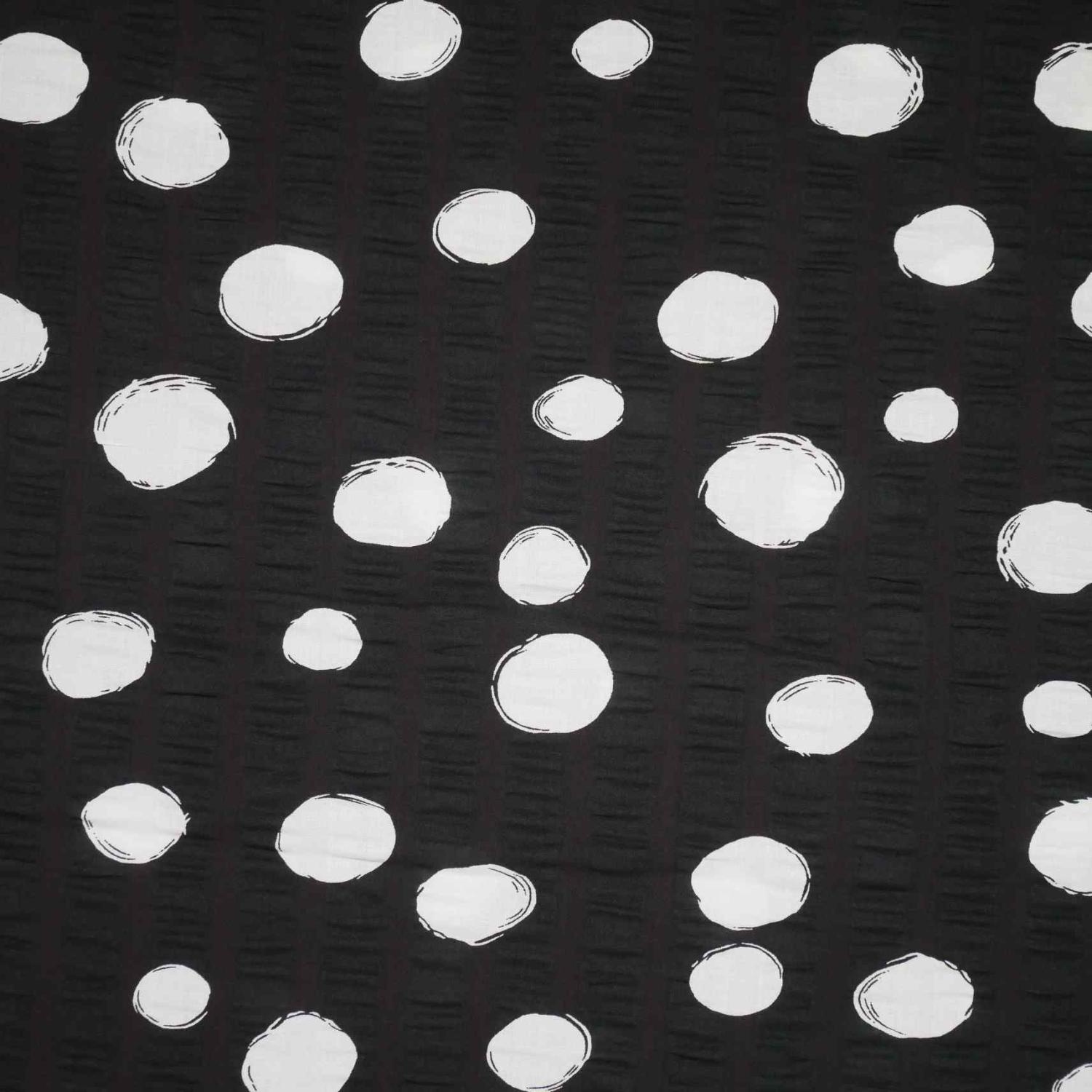 Krinklad bomull - Vita prickar på svart botten