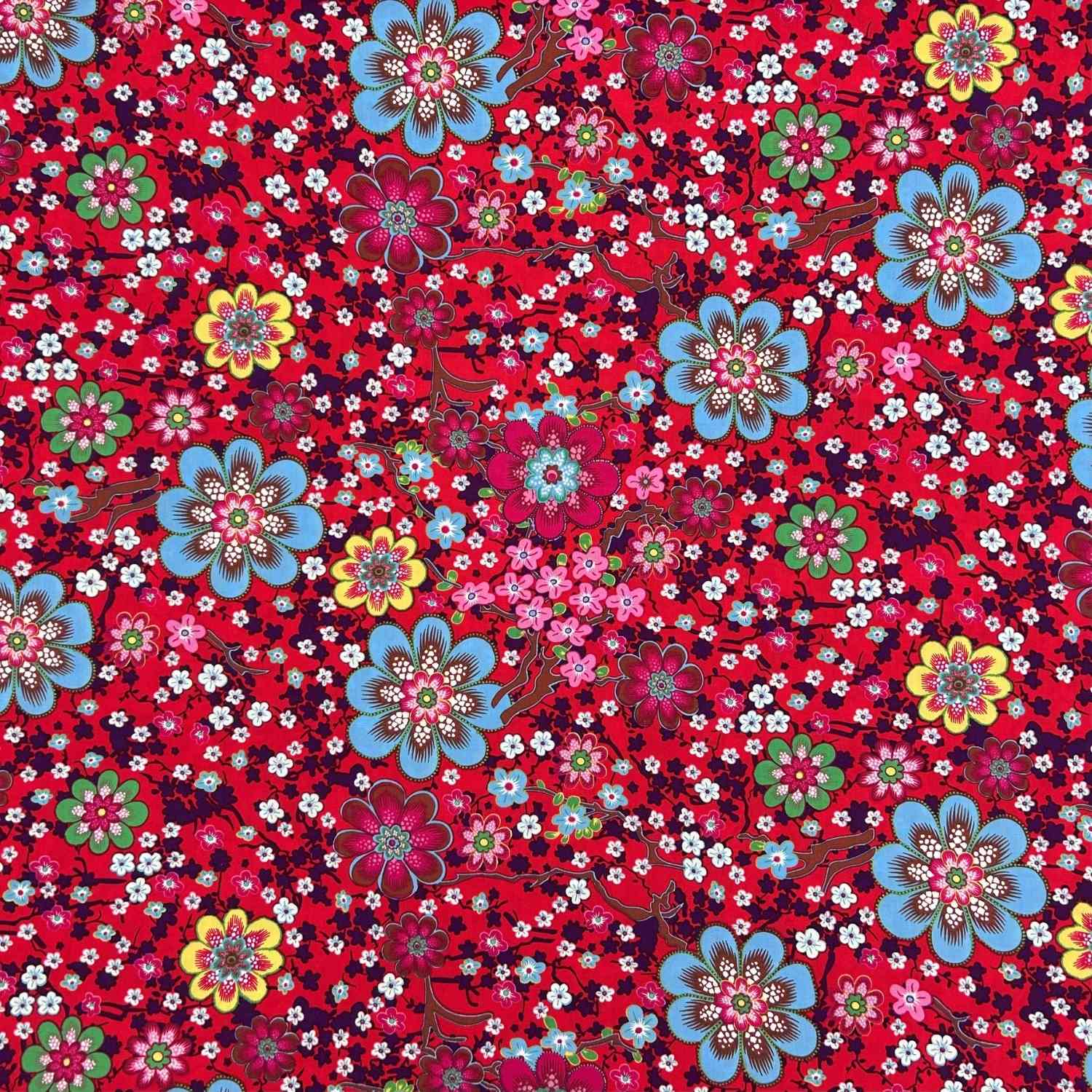 Blommor på röd botten