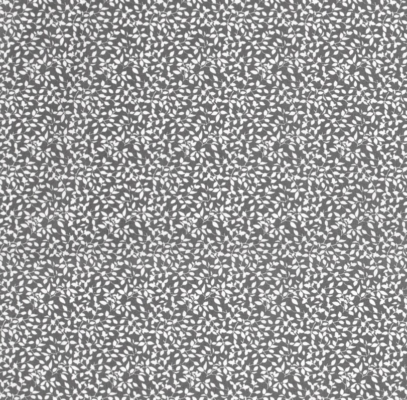 Bomullspoplin - Vita blad på mörkgrå botten