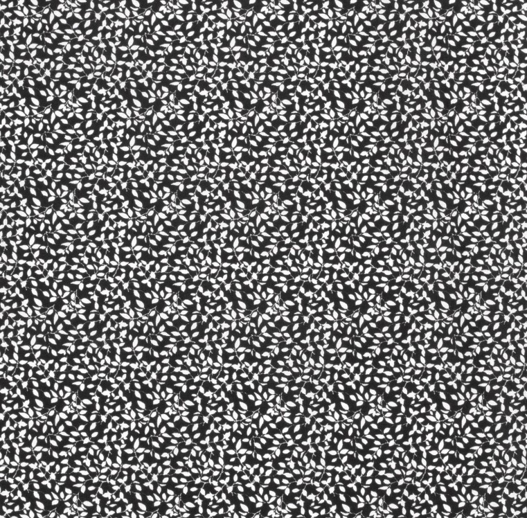 Bomullspoplin - Vita blad på svart botten