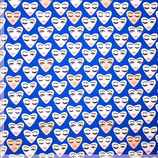 Bomullspoplin Heart Face blå