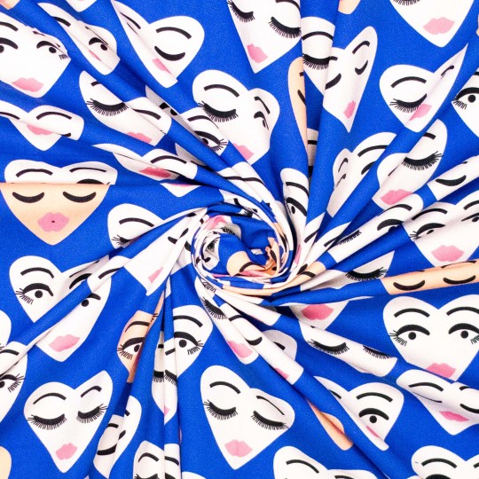 Bomullspoplin Heart Face blå
