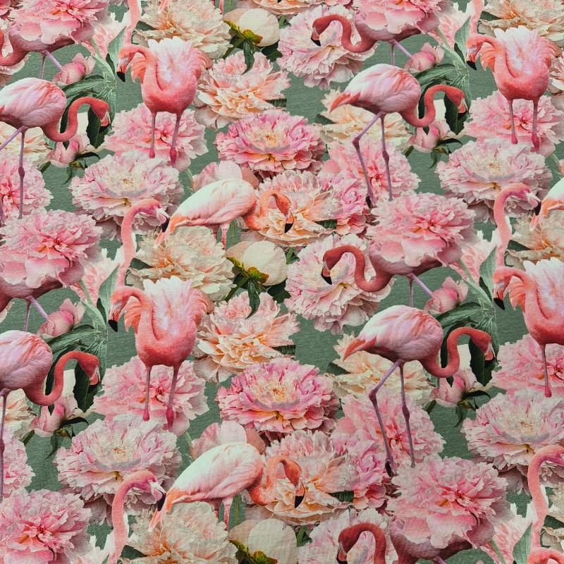 Jogging 180cm bred - Flamingo stora blommor