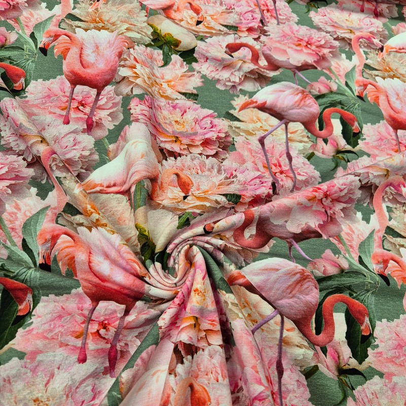 Jogging 180cm bred - Flamingo stora blommor