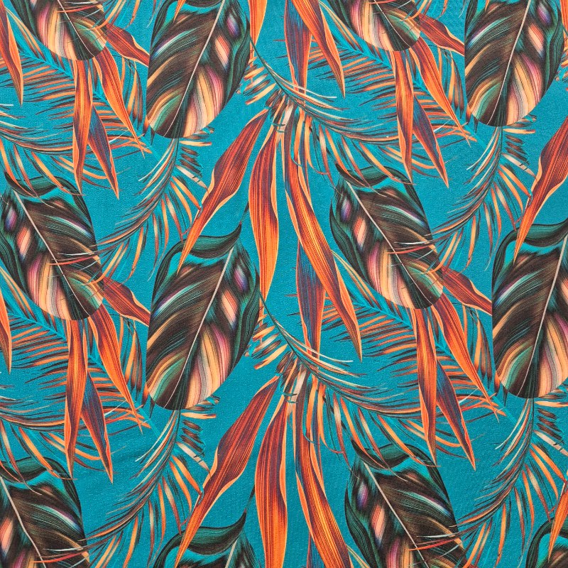 Jogging 180cm bred - Exotiska blad på petrol
