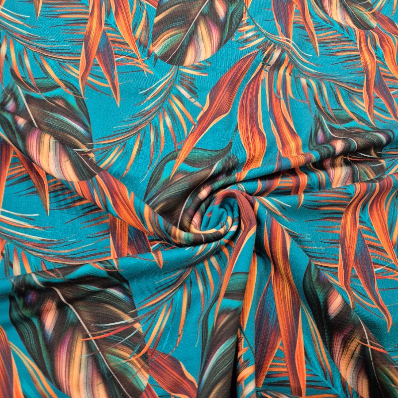Jogging 180cm bred - Exotiska blad på petrol