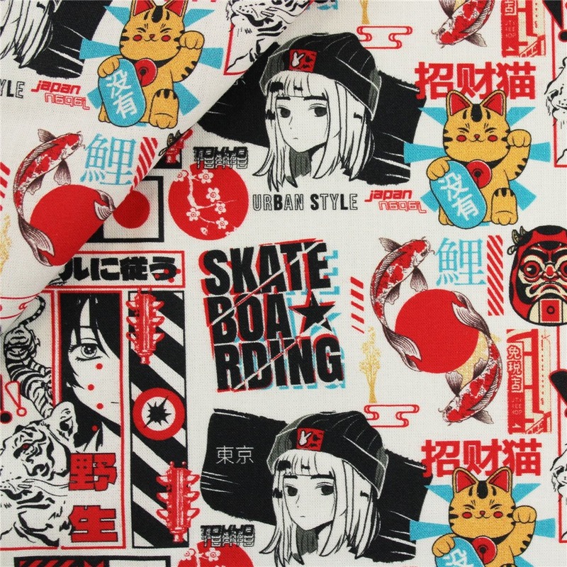 Mönstrad Bomull – Anime Röd