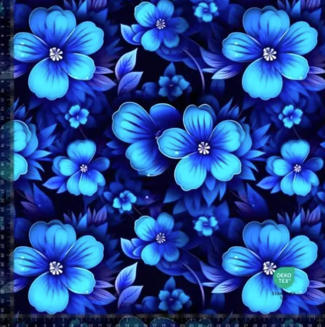 Bomullstrikå Blå blommor