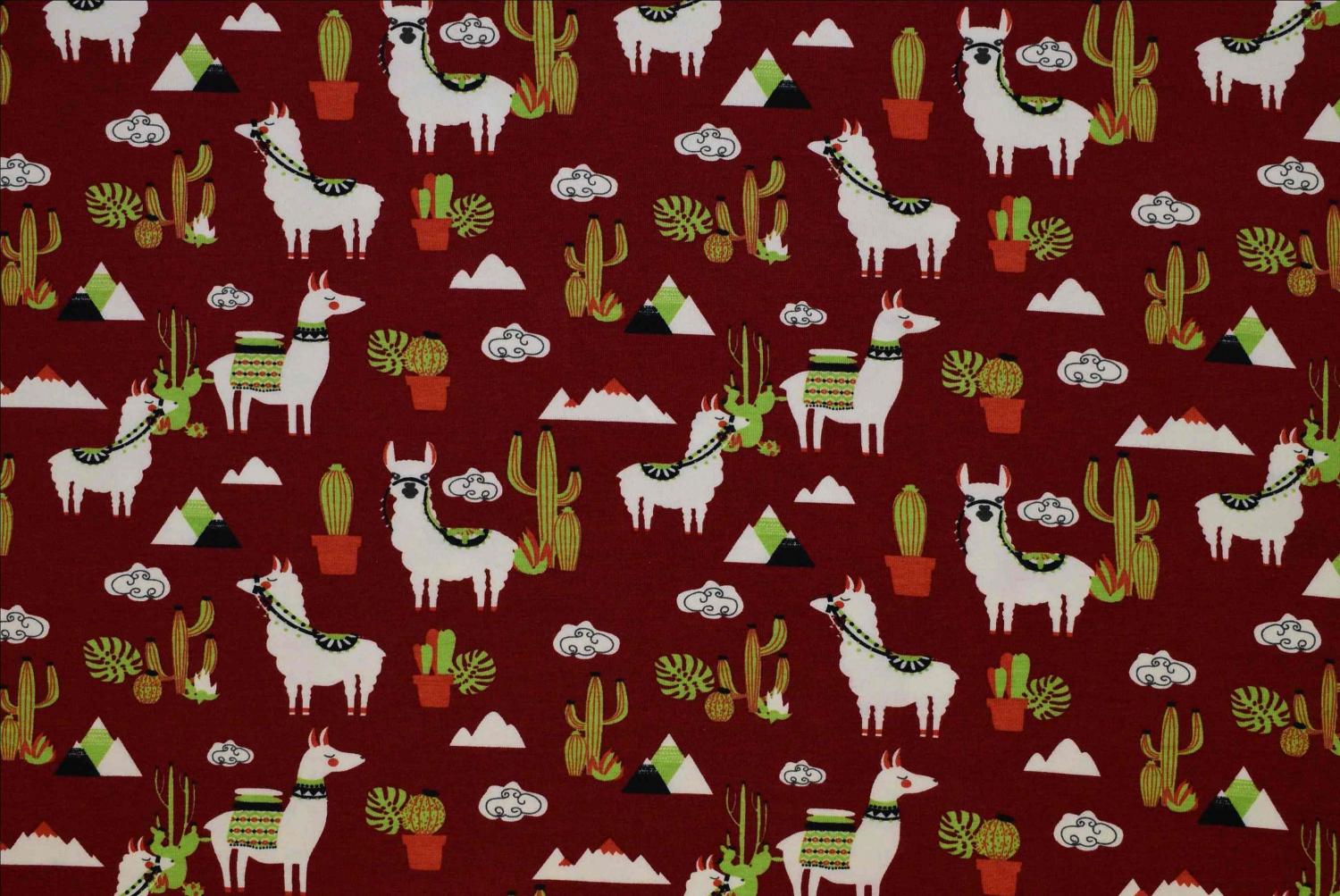 Lama med kaktusar på röd botten