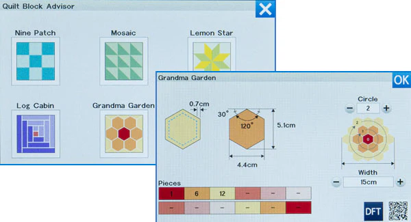 Quilt Block Advisor på Janome Continental M8 pekskärm