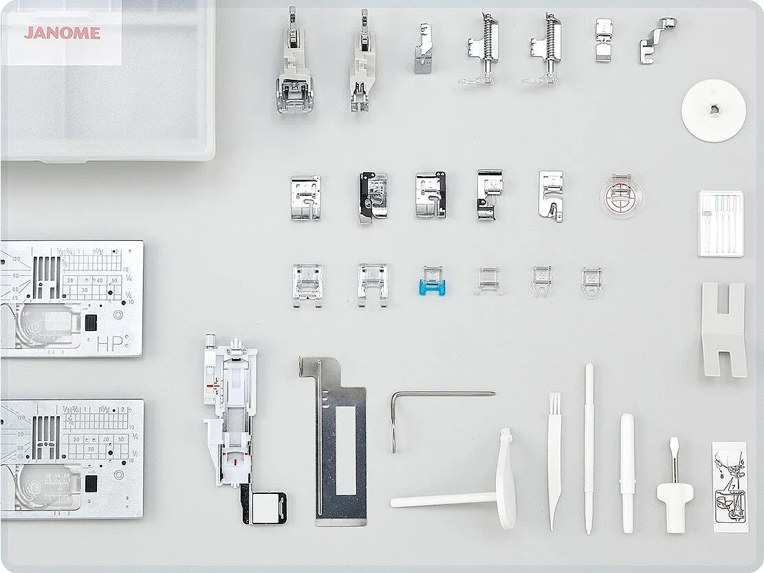 Alla medföljande pressarfötter och tillbehör till Janome 9480QCP