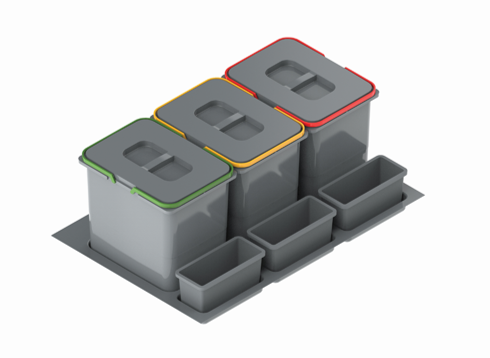 källsorteringskärl – 3 stora kärl med lock - Olika höjder