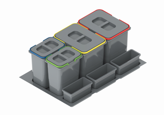 källsorteringskärl – 2 stora & 2 mindre kärl med lock - Olika höjd