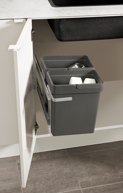 Praktisk sidohängd källsortering, 2x8 liters - antracit