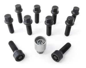 HR-B1452803SET H&R Bultsats inkl låsbutar M14x1,5 Sfäriskt 13mm säte. VAG Svart, Längd 28mm