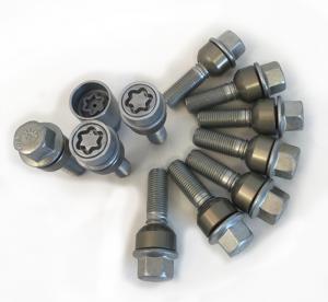 HR-1454406SET H&R Bultsats inkl låsbutar M14x1,5 Sfäriskt 14mm säte rörlig aluminium kona Porsche Taycan Silver, Längd 44/29mm