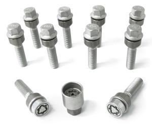 HR-1454406SET H&R Bultsats inkl låsbutar M14x1,5 Sfäriskt 14mm säte rörlig aluminium kona Porsche 911, Boxter, Cayman Silver, Längd 44/29mm