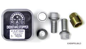 RAD Låsbultsats M14x1,5 Sfärisk rörlig kona Porsche Silver, Längd 51mm