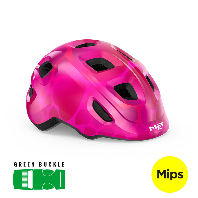 MET Hjälm Hooray Mips (XS 46/52, Rosa hjärtan)